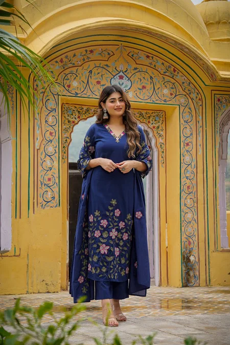 KF 313 Kalaai Pv Chanderi Embroidery Kurti With Bottom Dupatta
